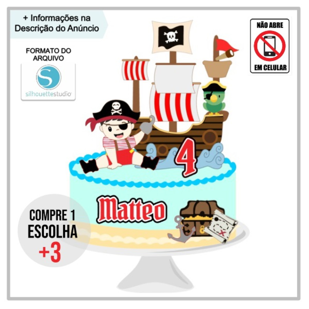 Arquivo de Corte Topo de Bolo Bebê Pirata