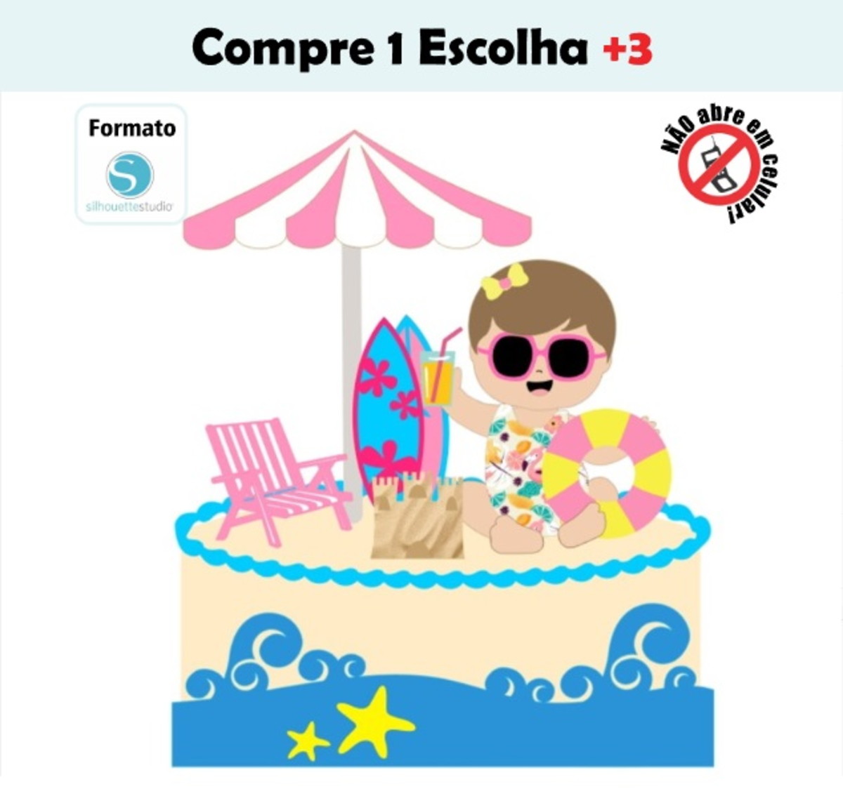 Arquivo de Corte Topo de Bolo Bebê Praia