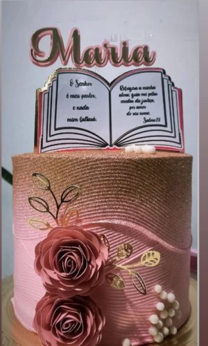 Arquivo de Corte Topo de Bolo Biblia com Flores
