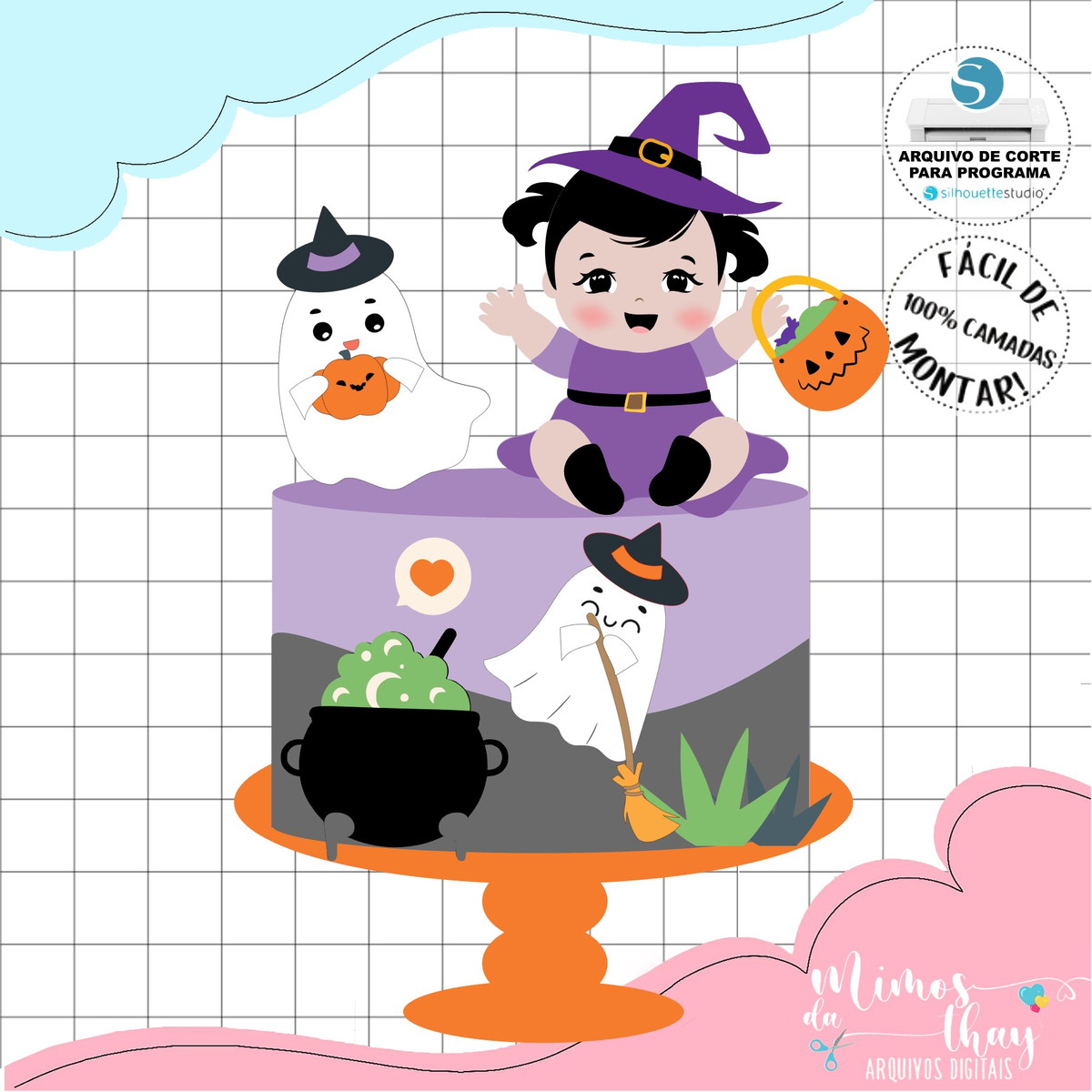 Arquivo de Corte Topo de Bolo Bruxinha Cute Halloween 065