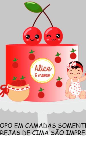 Arquivo de Corte Topo de Bolo Cereja Menina Bebê + Brinde