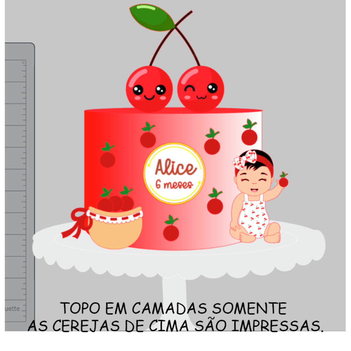 Arquivo de Corte Topo de Bolo Cereja Menina Bebê + Brinde