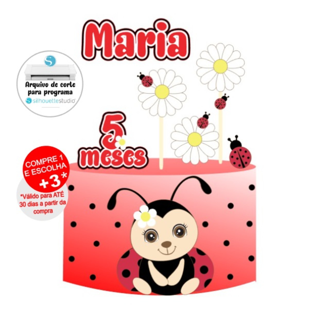 Arquivo de Corte Topo de Bolo Cute Joaninha