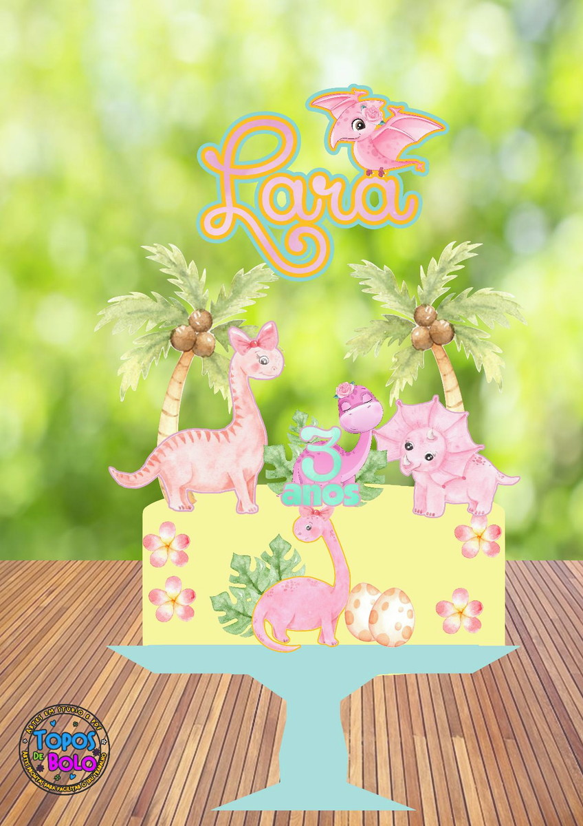Arquivo de Corte Topo de Bolo Dino Rosa Meninas