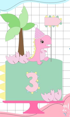 Arquivo de Corte: Topo de Bolo Dinossauro Cute Rosa 039