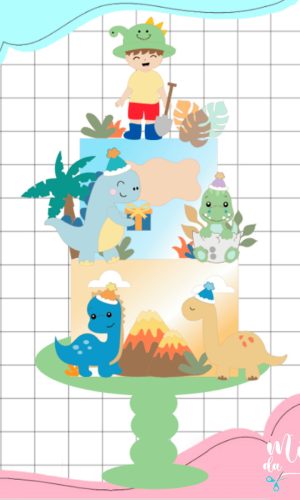 Arquivo de Corte: Topo de Bolo Dinossauro Menino Cute 022