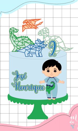 Arquivo de Corte: Topo de Bolo Dinossauro Menino Cute 031