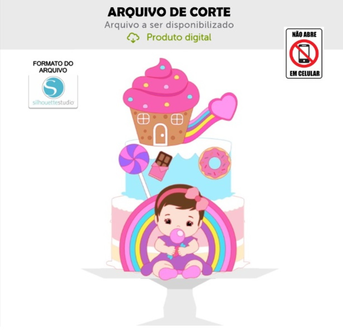 Arquivo de Corte Topo de Bolo Doces Bebê Menina