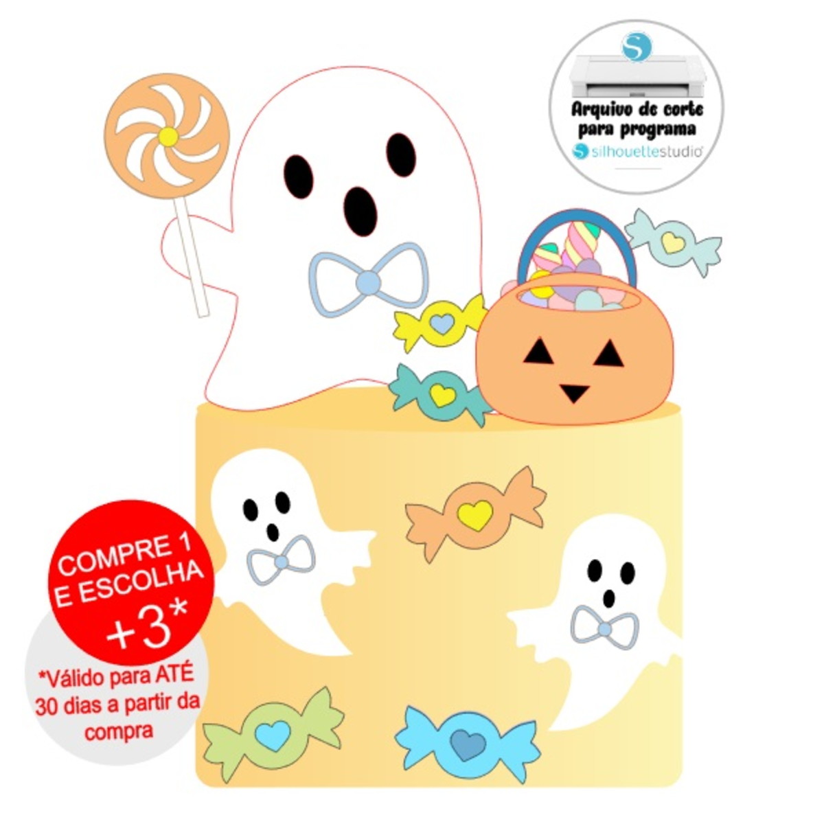 Arquivo de Corte Topo de Bolo Fantasminha Menino Halloween
