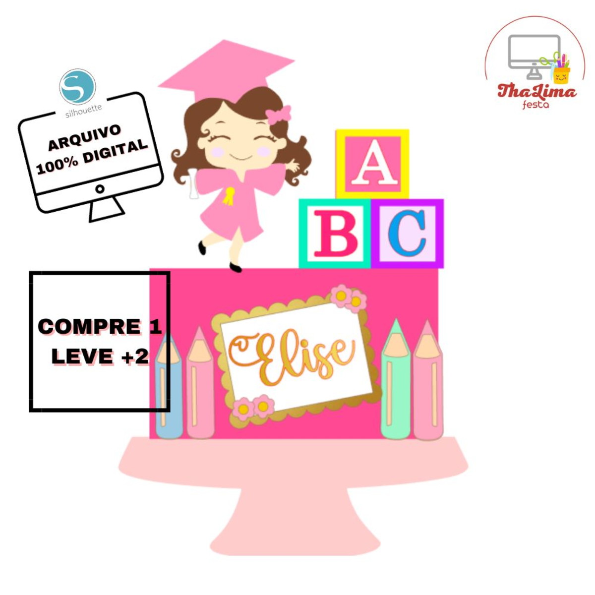 Arquivo de Corte Topo de Bolo Formatura Menina Abc