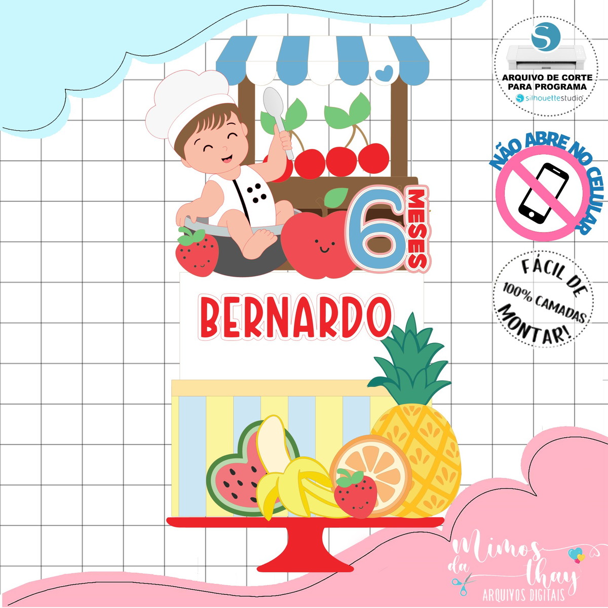 Arquivo de Corte: Topo de Bolo Frutinhas Menino 023 - Imagem 2