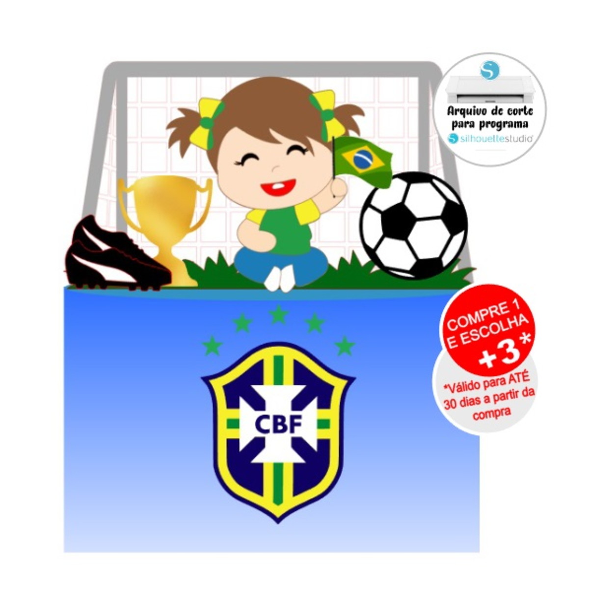 Arquivo de Corte Topo de Bolo Futebol Copa Menina