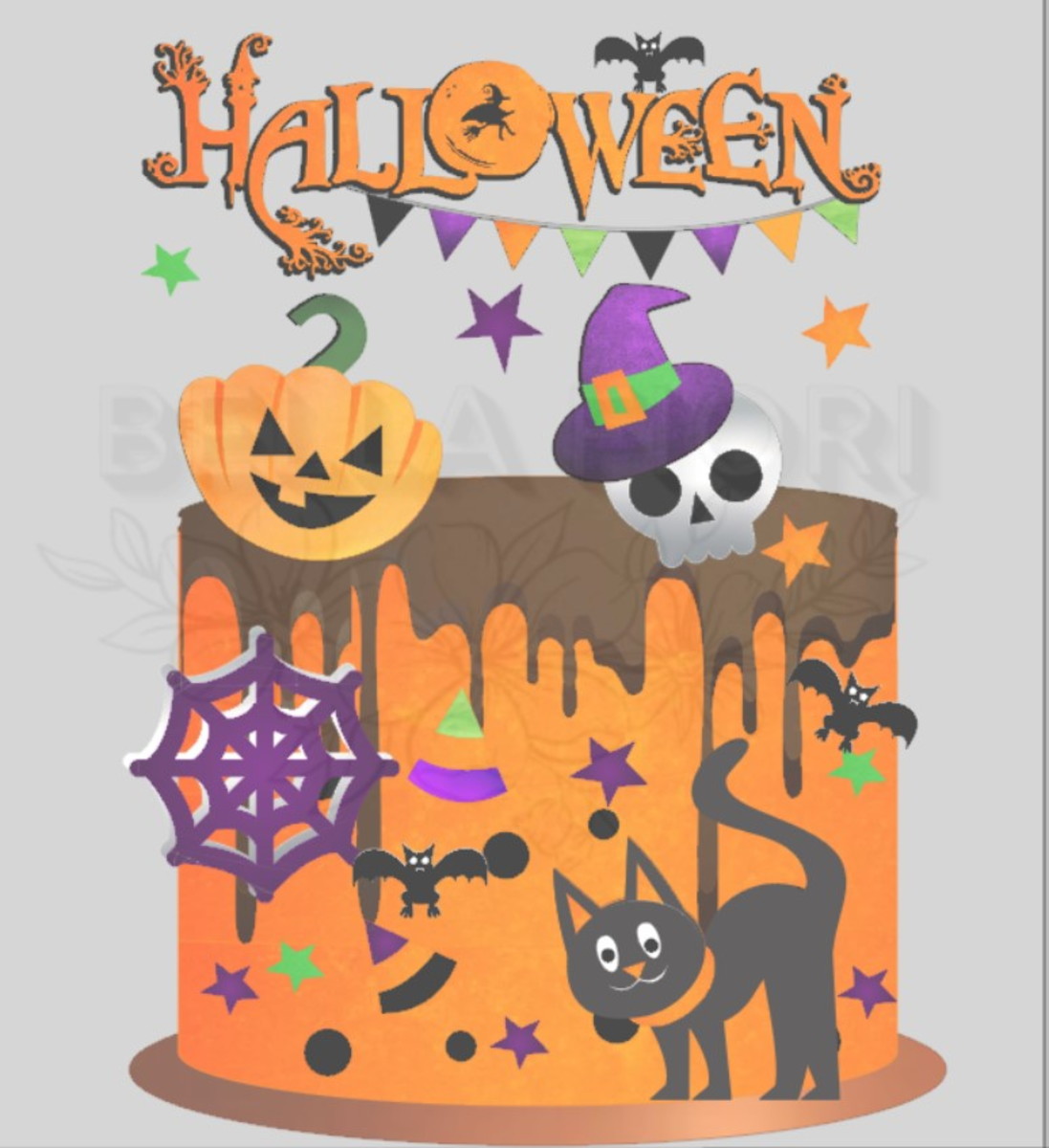 Arquivo de Corte Topo de Bolo Halloween Camadas -bella Fiori