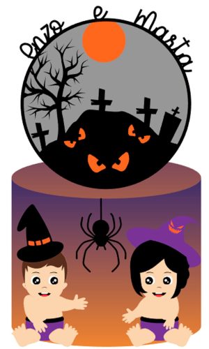 Arquivo de Corte: Topo de Bolo Halloween Menino e Menina 018