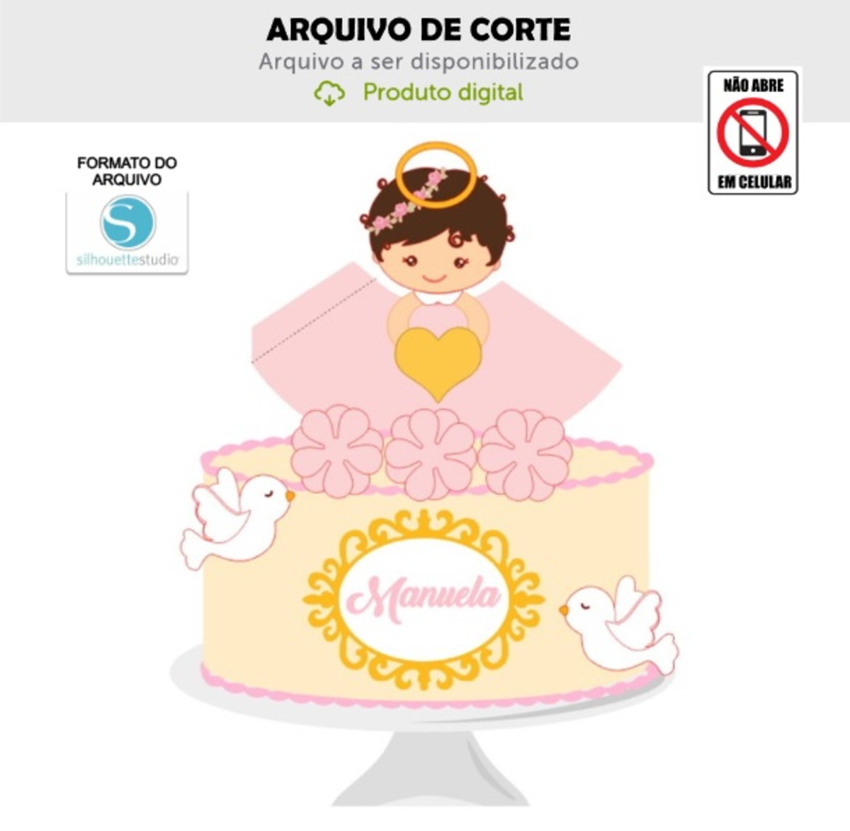 Arquivo de Corte Topo de Bolo Menina Anjinha Cacheada