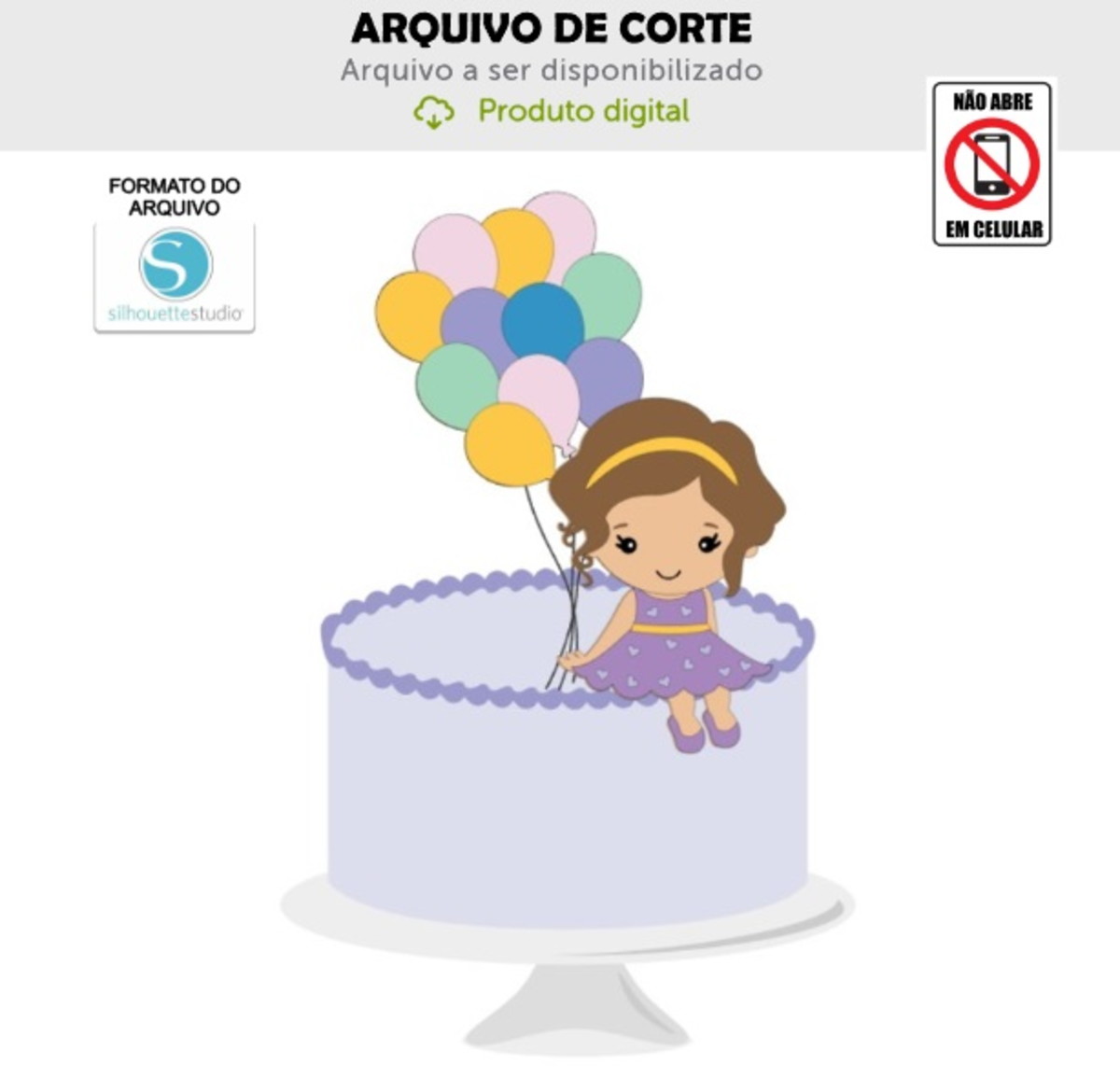 Arquivo de Corte Topo de Bolo Menina Balão - Studio