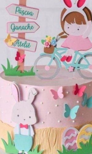 Arquivo de Corte Topo de Bolo Menina Bicicleta Páscoa Studio