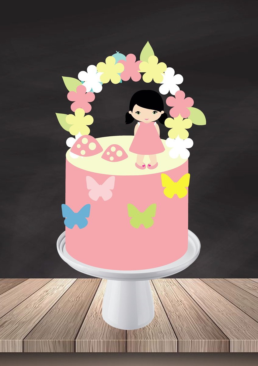 Arquivo de Corte Topo de Bolo Menina com Arco de Flores - Imagem 2
