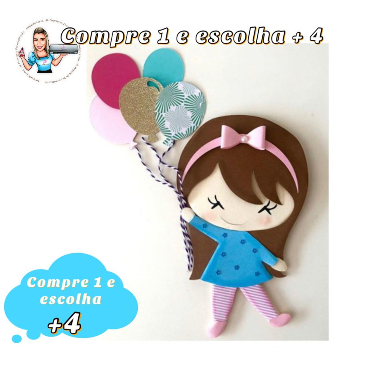 Arquivo de Corte Topo de Bolo Menina com Balao/voando
