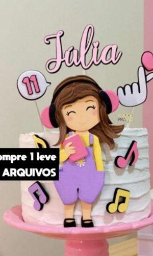 Arquivo de Corte Topo de Bolo Menina com Fone Musica