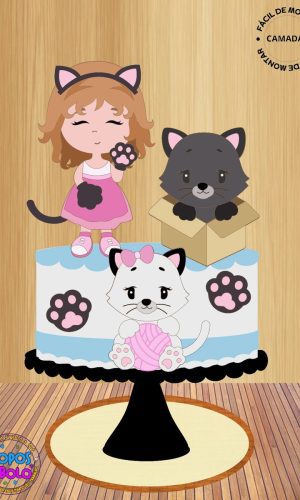 Arquivo de Corte Topo de Bolo Menina e Gatinhos