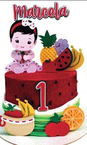 Arquivo de Corte Topo de Bolo Menina Frutas Frutinhas