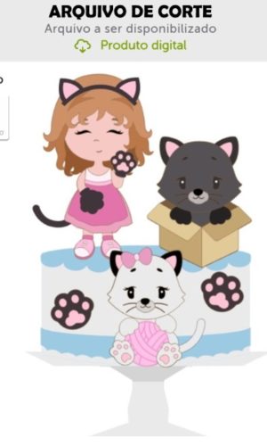Arquivo de Corte Topo de Bolo Menina Gatinhos