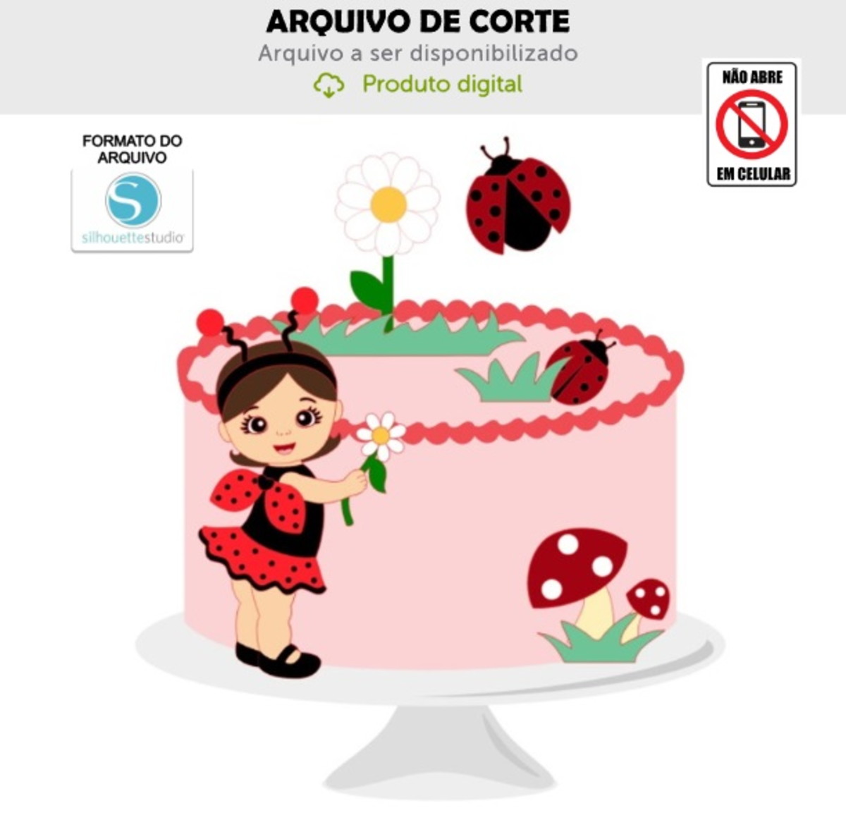 Arquivo de Corte Topo de Bolo Menina Joaninha - Studio