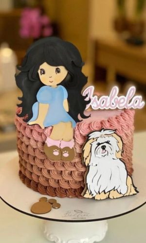 Arquivo de Corte Topo de Bolo Menina Sentada com Cachorro