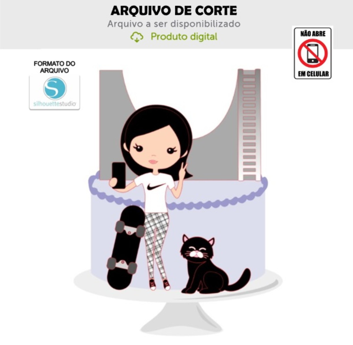Arquivo de Corte Topo de Bolo Menina Skate - Studio