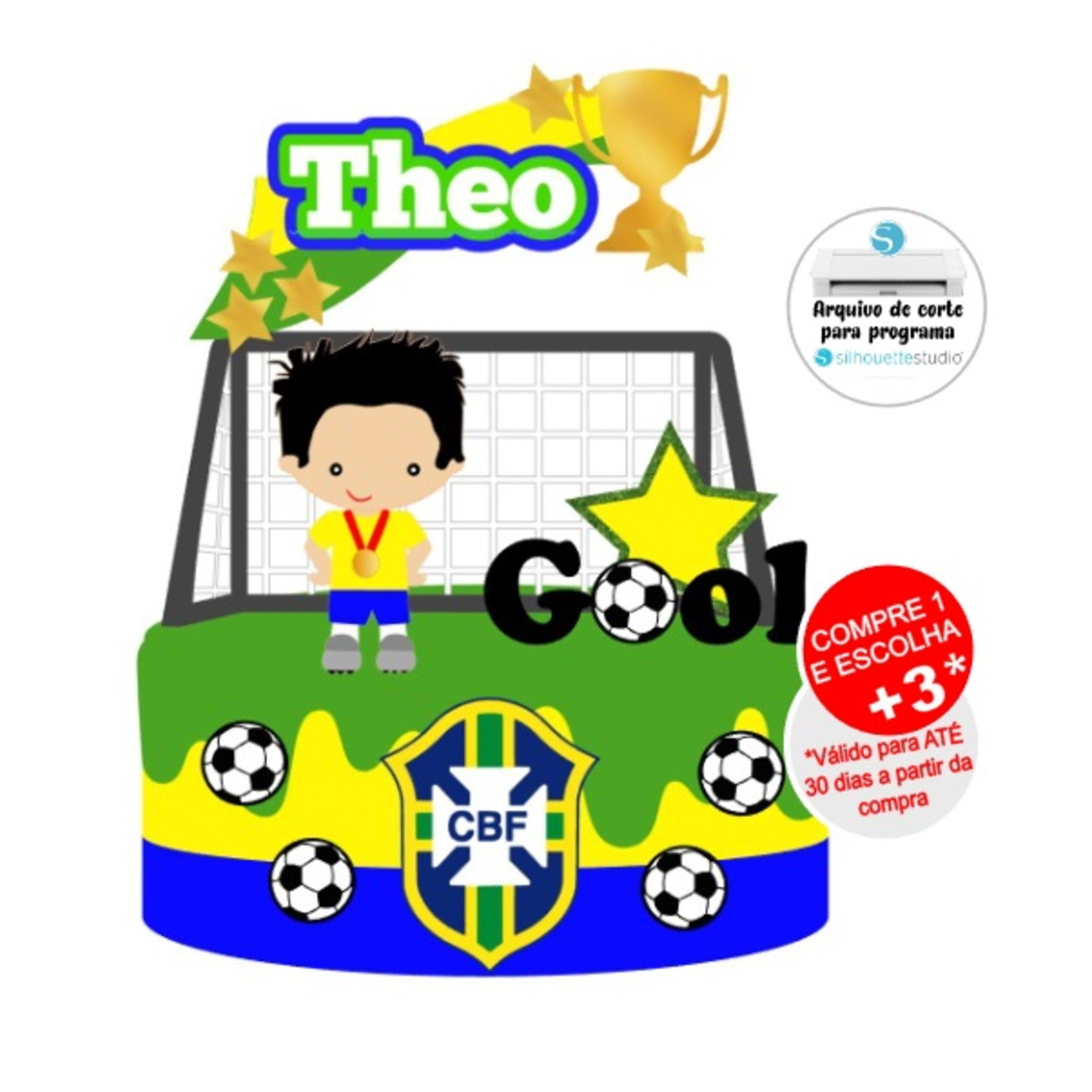 Arquivo de Corte Topo de Bolo Menino Futebol Copa Brasil