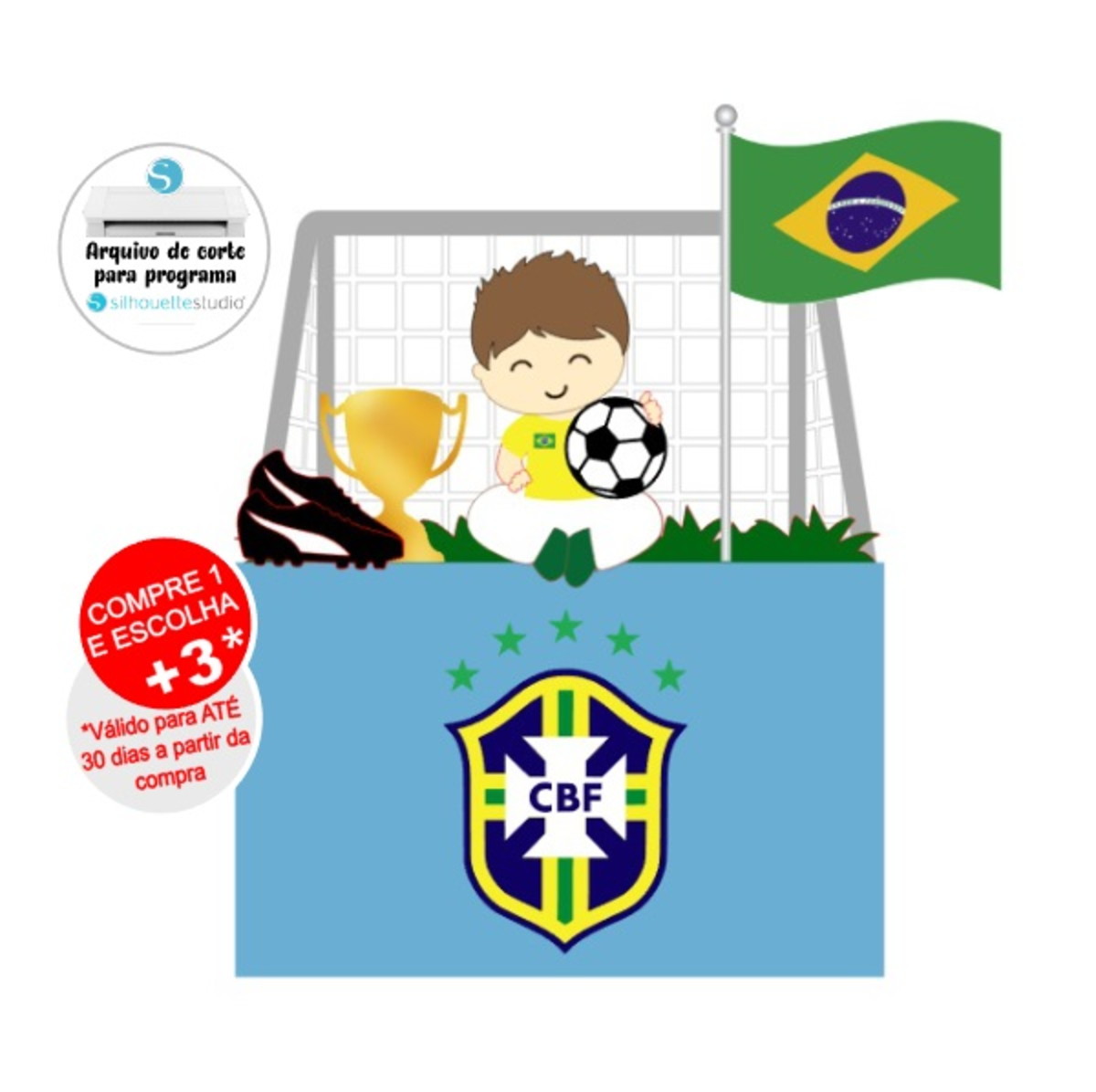 Arquivo de Corte Topo de Bolo Menino Futebol Copa