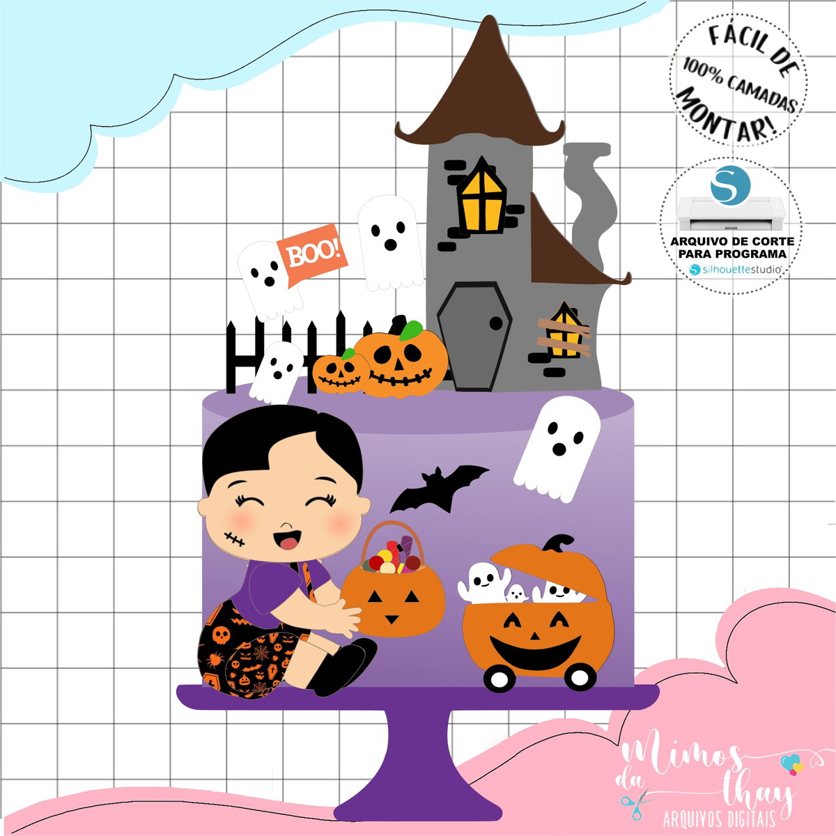Arquivo de Corte Topo de Bolo Menino Halloween Cute 074