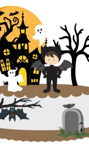 Arquivo de Corte Topo de Bolo Menino Morcego Halloween