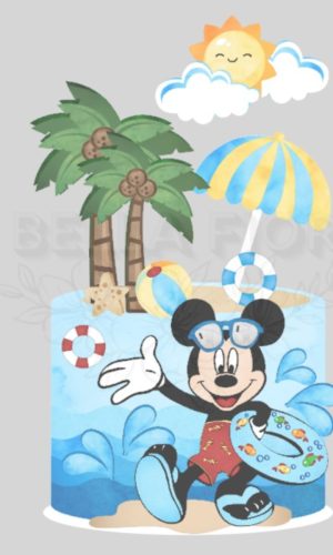 Arquivo de Corte Topo de Bolo Mickey na Praia Camadas - Bf