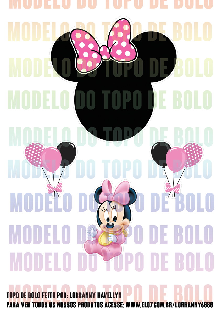 Arquivo de corte Topo de bolo Minnie Rosa Baby #1 PDF/JPG - Imagem 2