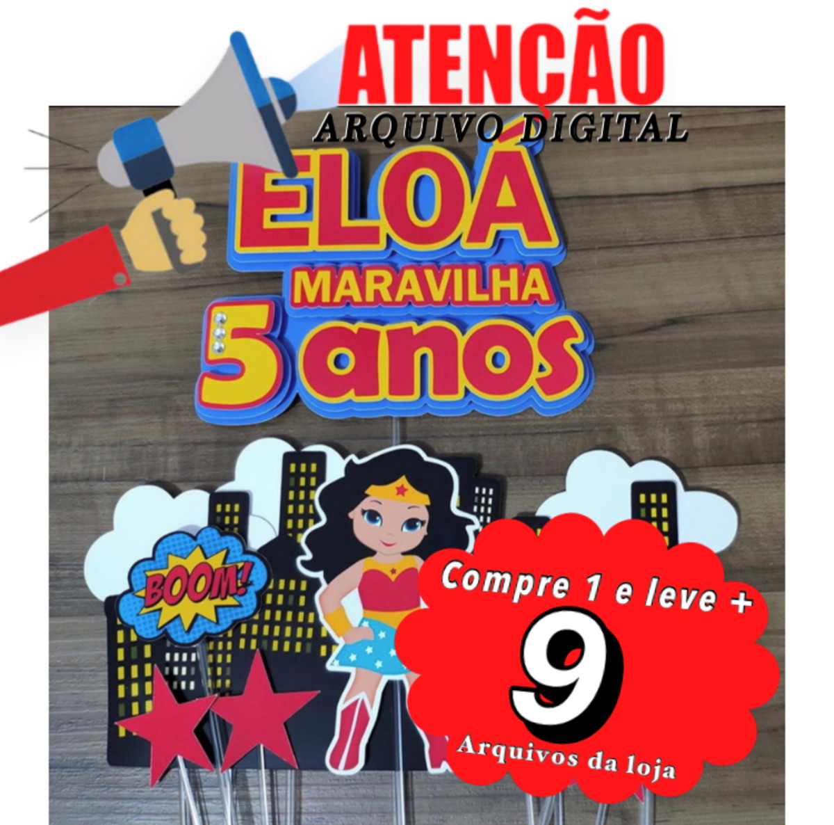 Arquivo de corte Topo de Bolo - Mulher Maravilha 02 - Imagem 3