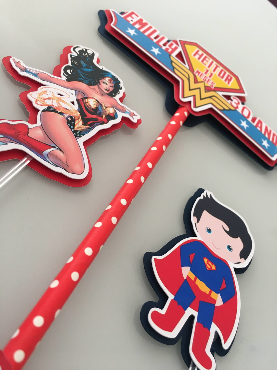 Arquivo de corte topo de bolo mulher maravilha/supermam - Imagem 3
