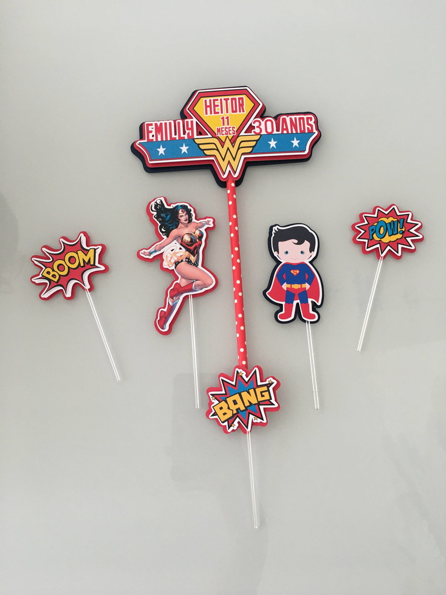 Arquivo de corte topo de bolo mulher maravilha/supermam