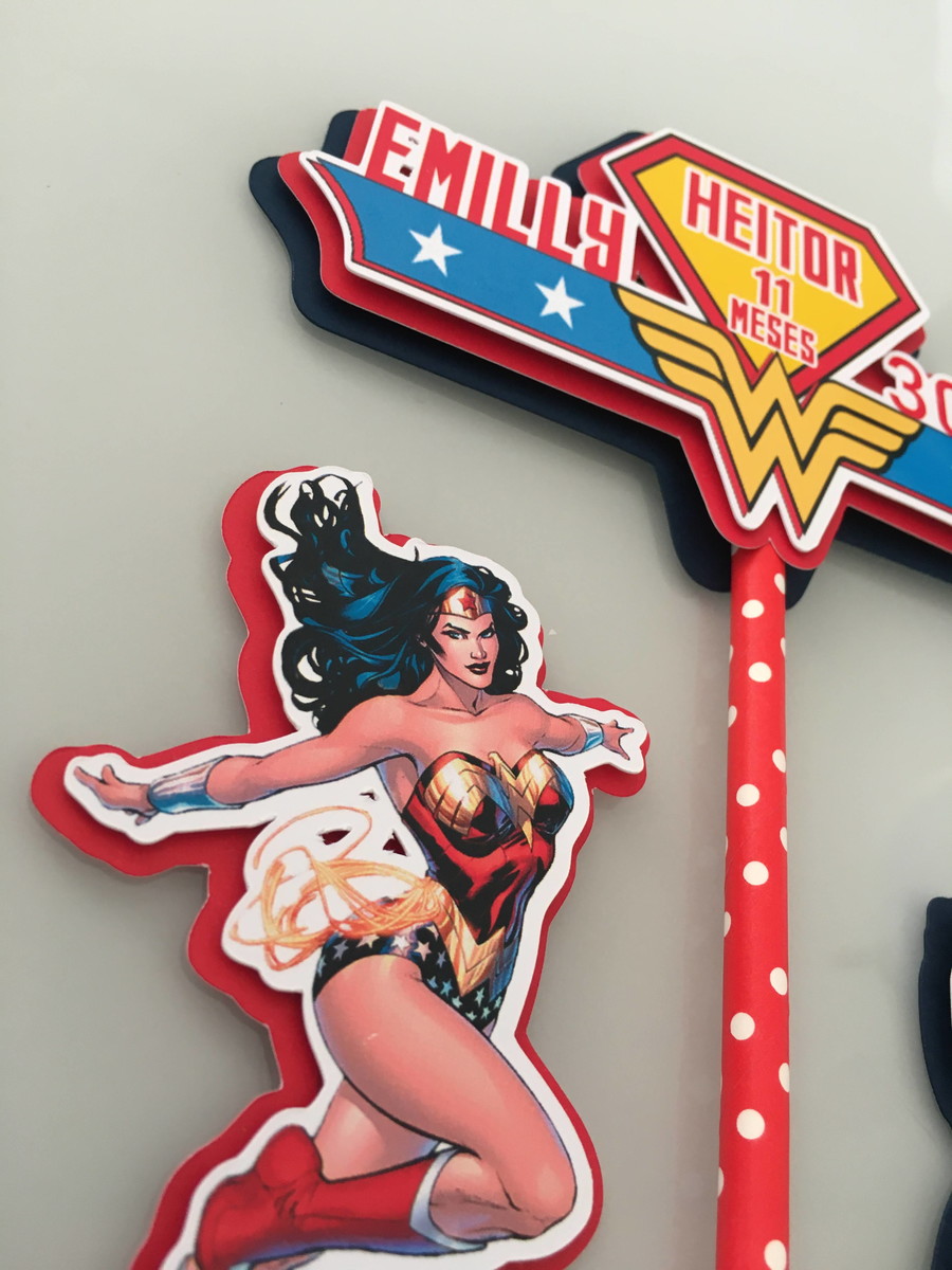 Arquivo de corte topo de bolo mulher maravilha/supermam - Imagem 2