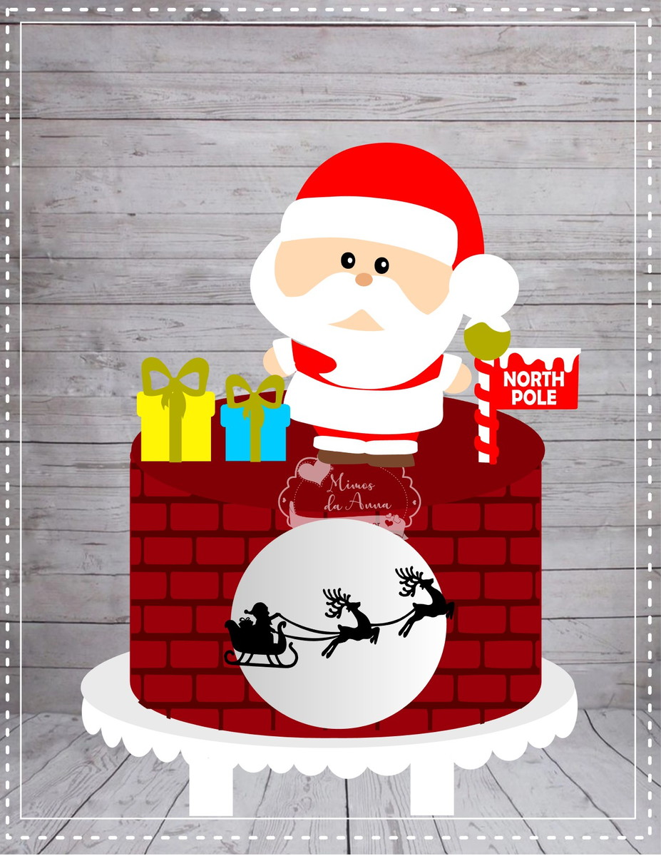 Arquivo de corte topo de bolo Papai Noel cute em camadas
