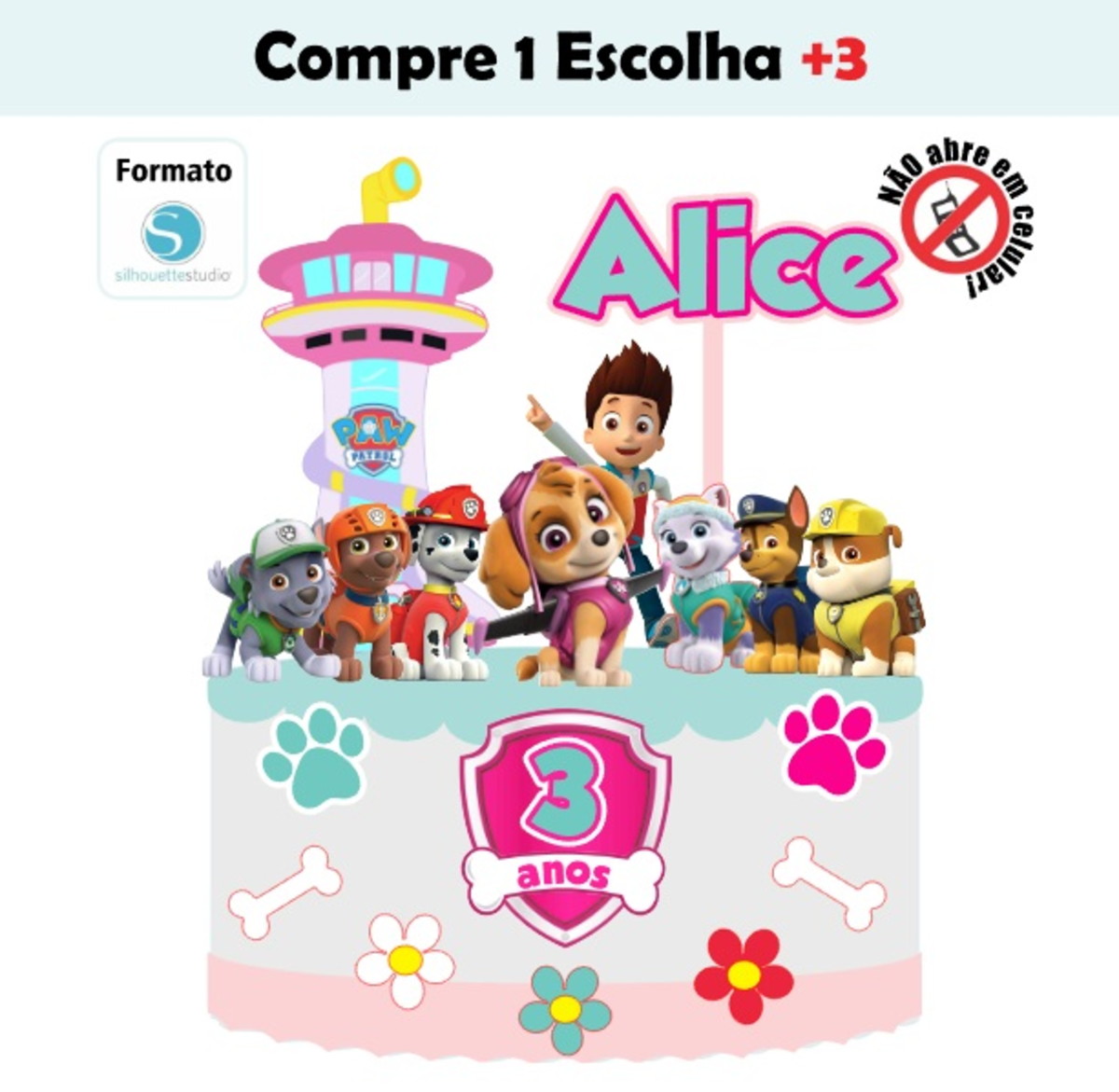 Arquivo de Corte Topo de Bolo Patrulha Canina Menina