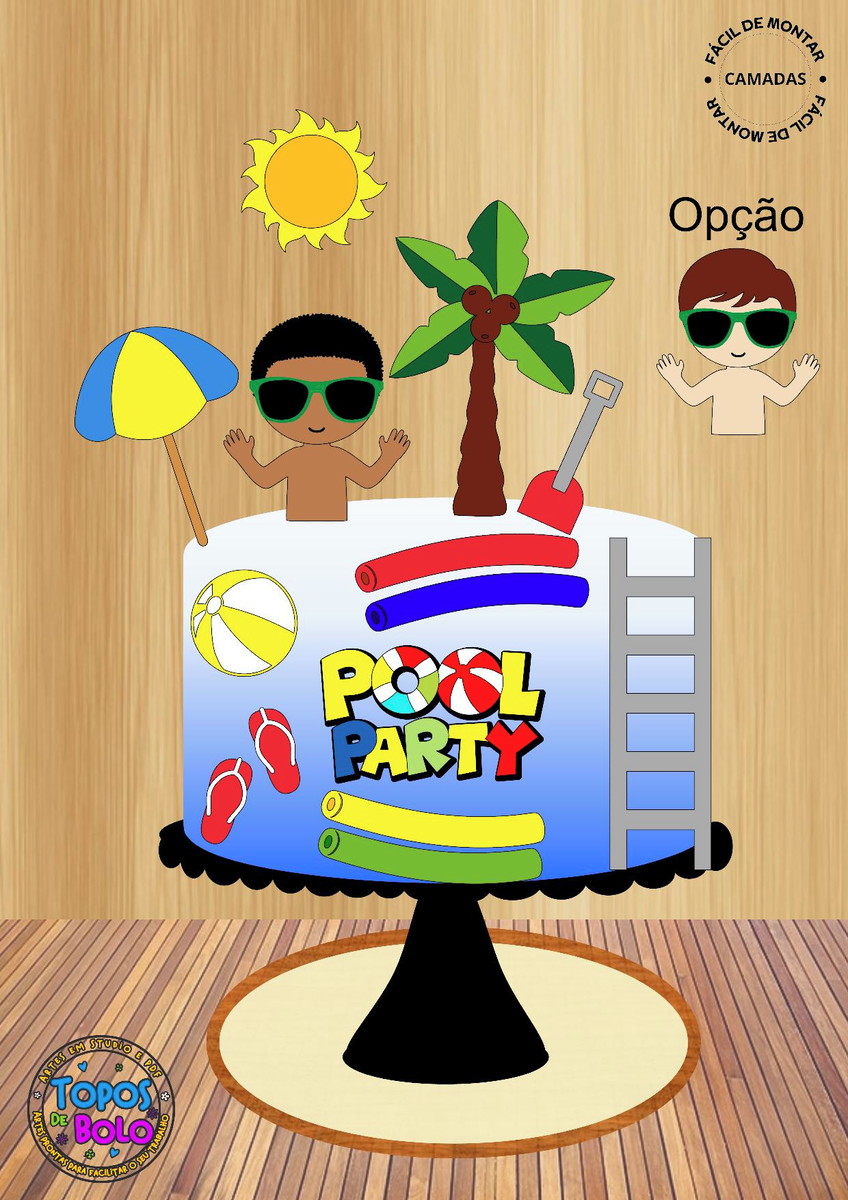 Arquivo de Corte Topo de Bolo Pool Party Menino 02