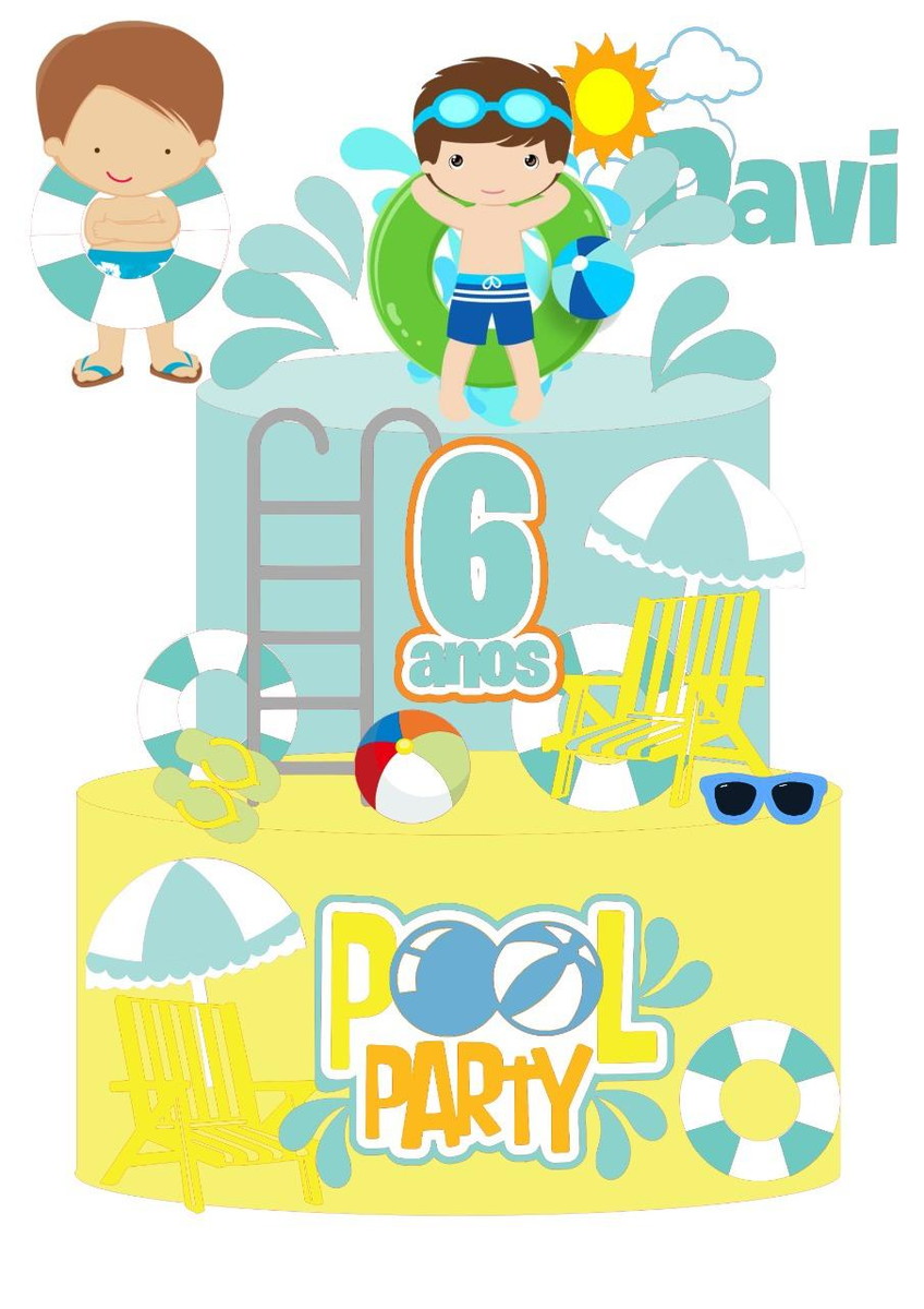 ARQUIVO DE CORTE TOPO DE BOLO pool party menino