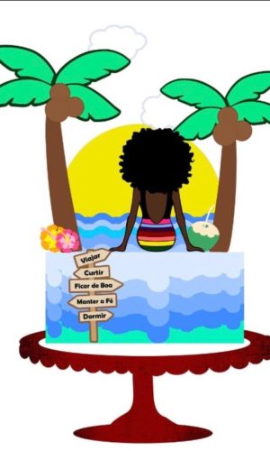 ARQUIVO DE CORTE TOPO DE BOLO Praia Ferias mulher afro