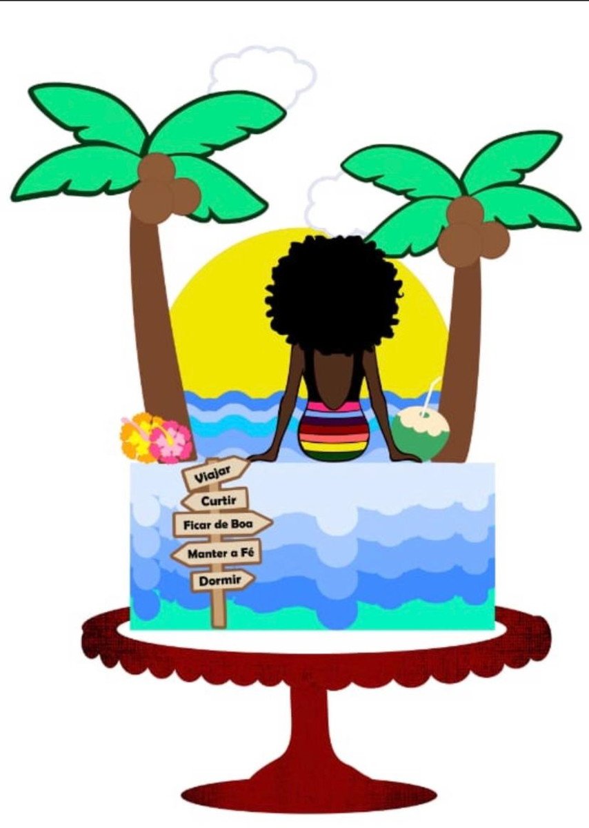 ARQUIVO DE CORTE TOPO DE BOLO Praia Ferias mulher afro