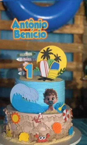 Arquivo de Corte Topo de Bolo Praia Menino + 4 Arquivos