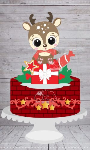 Arquivo de corte topo de bolo Rena Baby Natal em camadas