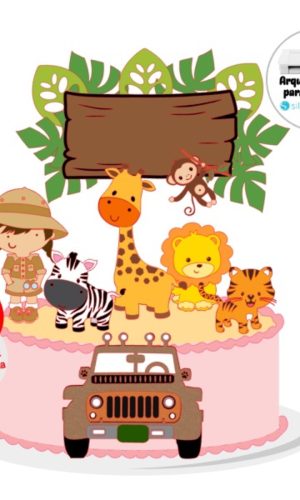 Arquivo de Corte Topo de Bolo Safari - Menina Jipe