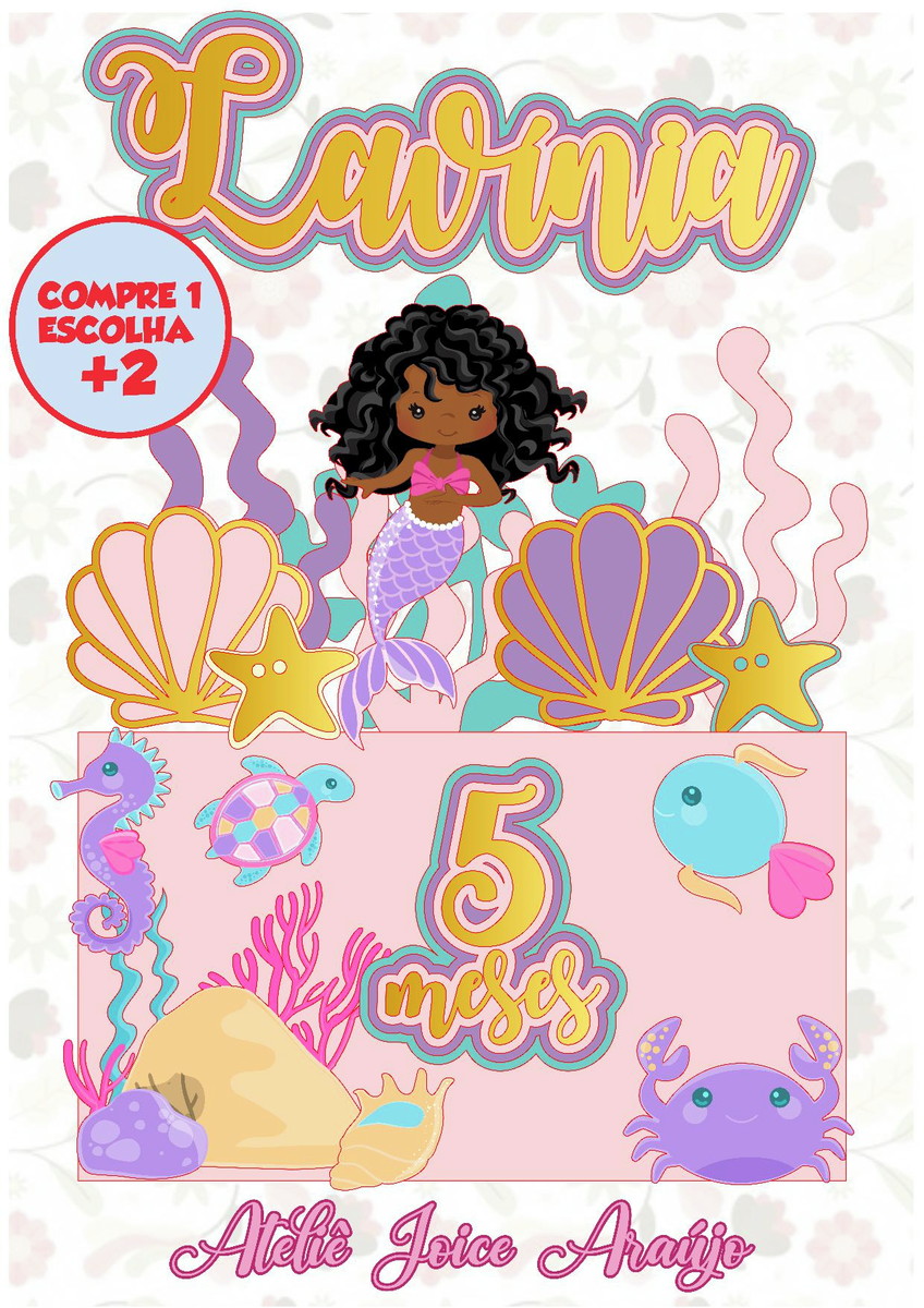 022 - Arquivo de Corte Topo de Bolo Sereia Cute Negra
